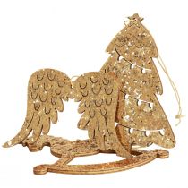 položky Ozdobný věšák dřevěný zlatý třpyt Vánoční ozdoby na stromeček 10cm 6ks
