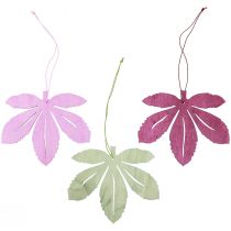 Dekorační věšák dřevo podzimní listí růžová fialová zelená 12x10cm 12ks