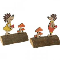 položky Ježek s houbami Podzimní figurka dřevěný ježek Žlutá/oranžová H11cm Sada 6 ks