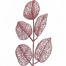 položky Umělé rostliny, deko listy, umělá větvička růžové třpytky L36cm 10ks