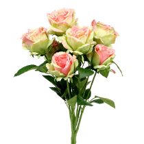 položky Umělá růže keř zelený, růžový 55cm