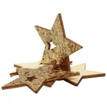 položky Bodová dekorace Vánoční dřevěné hvězdy přírodní zlaté třpytky 5cm 72ks