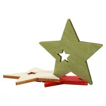 položky Bodová dekorace Vánoční dřevěné hvězdy červená přírodní zelená 5cm 72ks