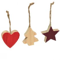 položky Vánoční ozdoby dřevěné srdce hvězda stromeček červená 4,5cm 9ks