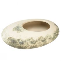 položky Dekorativní miska oválná plochá keramická miska krémově šedá zelená 19×14×5cm