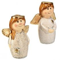 položky Okouzlující andělské duo z keramiky v krémově bílé barvě se zlatými akcenty - 8,6 cm - Nebeské ozdobné figurky - 2 ks