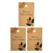 Jmenovky na dárky Veselé Vánoce papír přírodní hnědý 8,5×5,5cm 20 ks