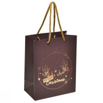 Dárková taška Vánoční parohy hnědé/zlaté 18x10x23cm