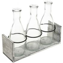 položky Rustikální sada lahví v dřevěné podložce - 3 skleněné lahve, šedobílá, 24x8x20 cm - Univerzální pro dekoraci