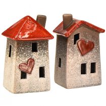 položky Milující keramické domečky - design srdce, červená &amp; přírodní, 17,5 cm - romantická dekorace do domácnosti, 2 kusy