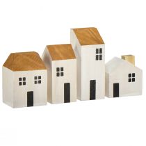 Dřevěný domeček dekorativní domečky dřevo bílá hnědá 4,5-8cm 4ks