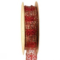 položky Krajková stuha s třpytivým červeným zlatem ozdobná stuha látková 25mm 15m
