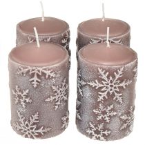 položky Pilířové svíčky růžové svíčky sněhové vločky 100/65mm 4ks