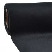 položky Sametový běhoun černý, lesklá dekorační látka, 28×270 cm - elegantní běhoun pro slavnostní příležitosti