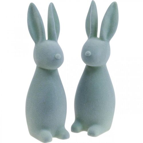 Floristik24 Deco Bunny Deco velikonoční zajíček flocked šedo-zelený V29,5cm 2ks