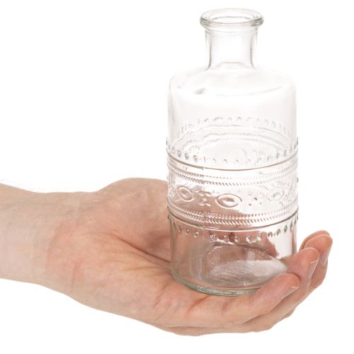 položky Skleněná láhev se vzorem, válcová, průhledná, dekorativní váza, 15 cm, 6 kusů
