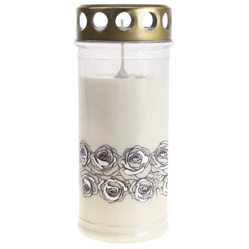 položky Náhrobní svíčka bílá růže stříbrné smuteční světlo Ø7cm V18cm 77v