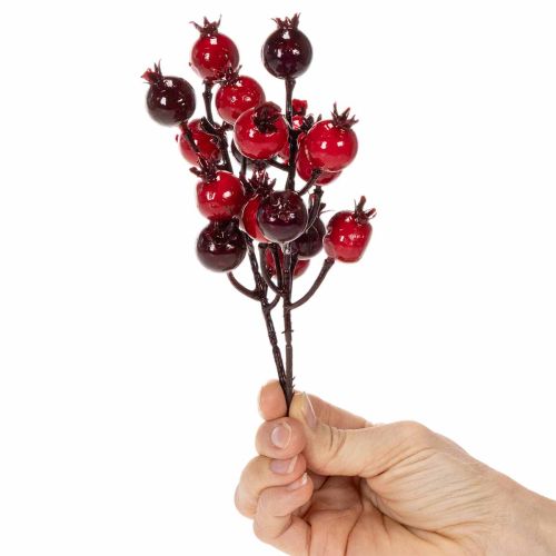 položky Umělá větvička granátového jablka s rozvětvenými stonky jako dekorace vázy, 19 cm, 4 kusy