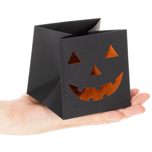 položky Papírový sáček s dýňovým obličejem, halloweenská dekorace 10 cm, 6 ks