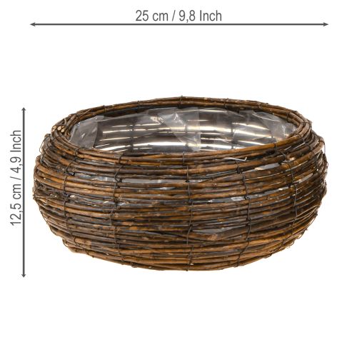 položky Košík na rostliny kulatý s fóliovým proutěným košíkem hnědý Ø32/23cm sada 2 ks