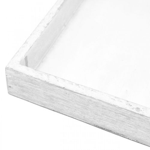 položky Dekorační podnos bílá čtvercová dřevěná dekorace na stůl vintage 19×19cm