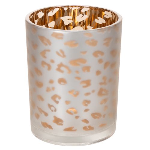 položky Skleněný svícen na čajové svíčky s leopardím vzorem, 12 cm