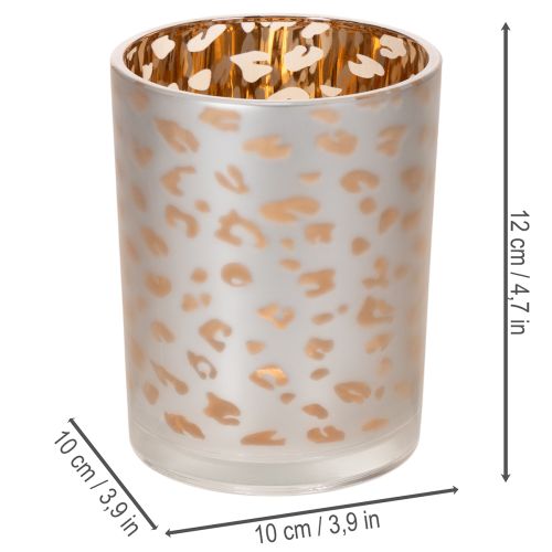 položky Skleněný svícen na čajové svíčky s leopardím vzorem, 12 cm