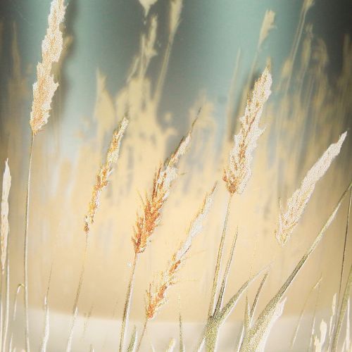 položky Dekorativní skleněná lucerna s motivem trávy pro atmosférické akcenty v místnosti, modrá, 8 cm, 4 kusy.