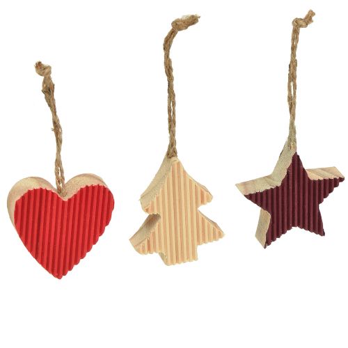Floristik24 Vánoční ozdoby dřevěné srdce hvězda stromeček červená 4,5cm 9ks