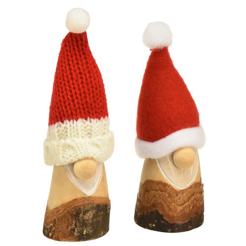 Dekorativní trpaslík dřevěný vánoční trpaslík s kloboukem červený přírodní 10/12cm 4ks