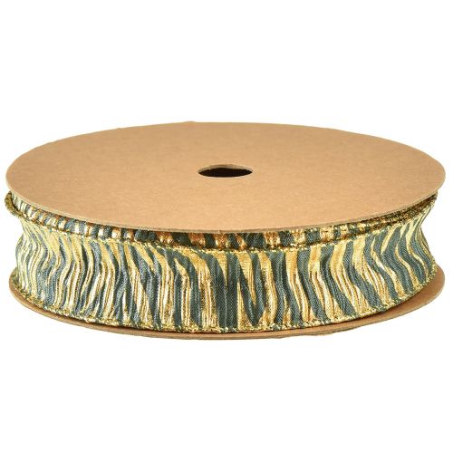 položky Šifonová ozdobná stuha v zelené/zlaté barvě, šířka 25 mm, délka 15 m - ideální pro balení dárků