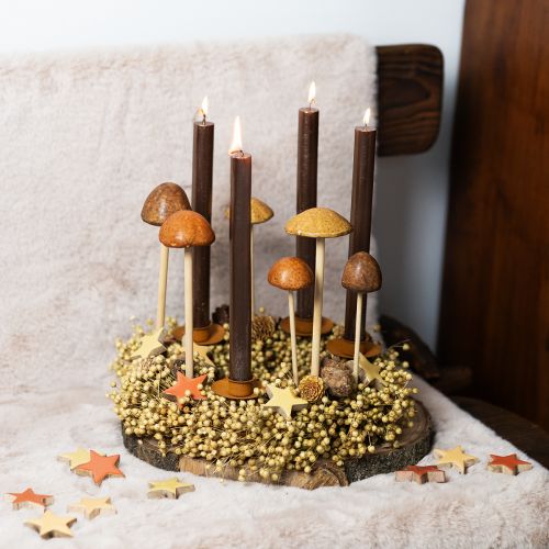 Dekorativní houby na špejli, hnědé 5,5cm - dekorace podzimní zahrady a obývacího pokoje - 6 kusů