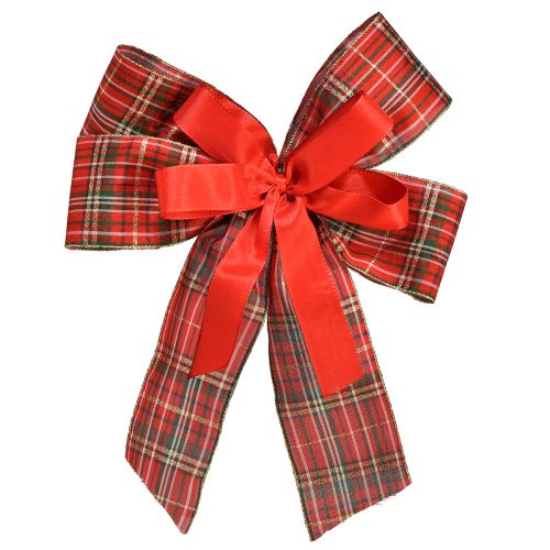 Ozdobná mašle Vánoční dárková mašle venkovní červená kostkovaná 6cm šířka 20×29cm 5ks
