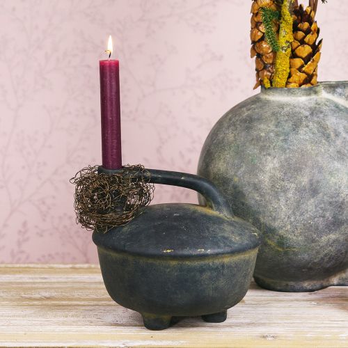 Dekorativní váza džbán keramický starožitný vzhled antracit béžový 18cm