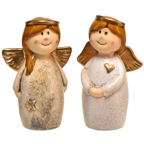 Sada 2 ozdobných figurek andělů - krémová a bílá se zlatými akcenty, 13 cm - nebeské zkrášlení vašeho domova