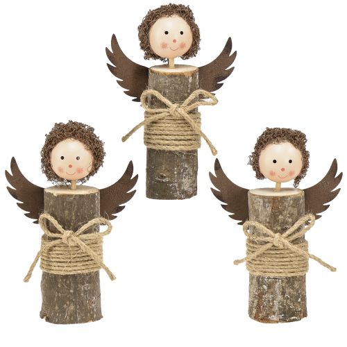 Anděl s kudrlinkami dřevěná dekorace Vánoční přírodní H15cm 3ks