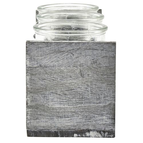 položky Rustikální sada skleněných nádob v šedém a bílém dřevěném stojanu - 27,5x9x11 cm - Všestranné úložné a dekorativní řešení