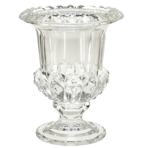 Skleněná váza s patkou vintage dekor čirá Ø16cm V20cm