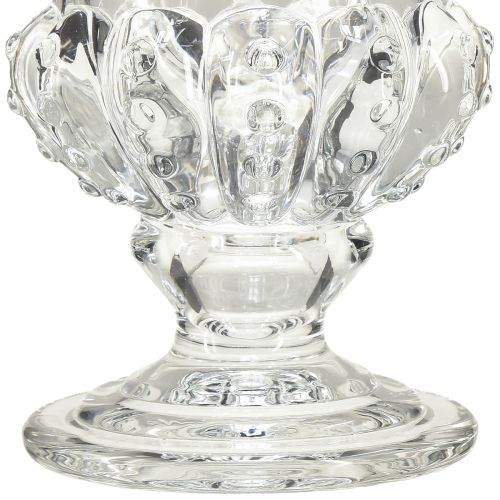 položky Skleněná váza s patkou vintage dekor čirá Ø16cm V20cm
