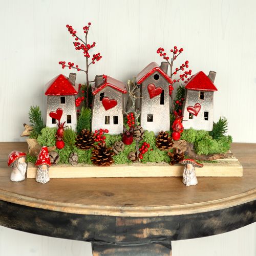 Romantické keramické domečky s motivem srdce v sadě 3 - červené a přírodní tóny, 10,9 cm - láskyplně navržené lucerny