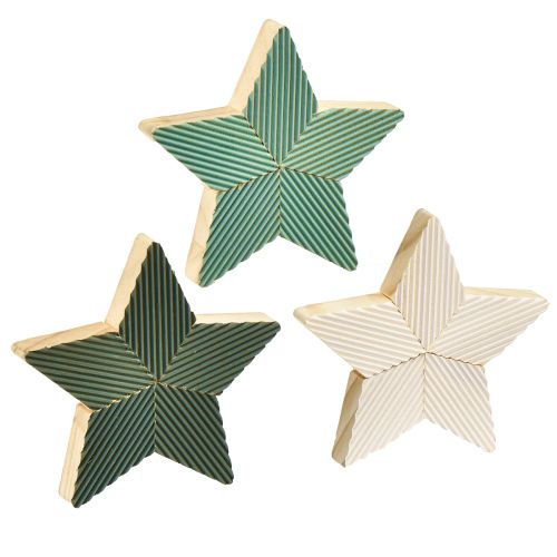 Dřevěná dekorace na stůl Hvězdy rýhovaná Zelená mátově bílá 11cm 6ks