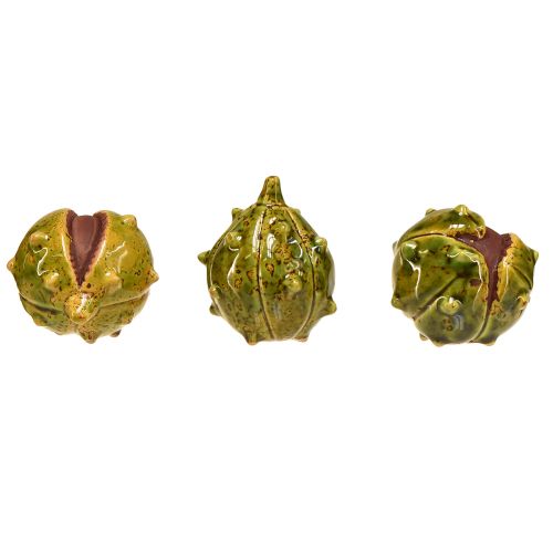 položky Dekorativní kaštany v zelenožluté barvě – 6 cm – ideální podzimní a sváteční dekorace – 6 ks