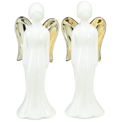 Figurky andělů keramický anděl bílé zlato 6cmx5cmx15cm 2ks