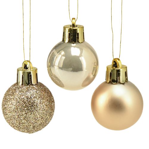 Mini koule na vánoční stromeček Pearl Golden plast Ø3cm 14ks