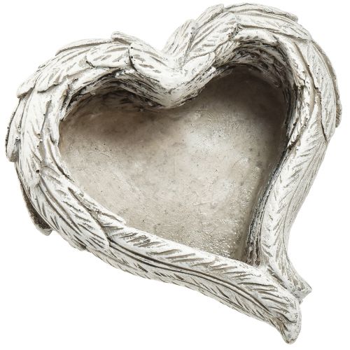 Floristik24 Rostlinná srdce peříčka litý kámen srdce šedá bílá 13×12×6cm 2ks