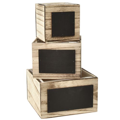 Rustikální sada 3 dřevěných krabiček s tabulovým povrchem - přírodní a černá, různé velikosti - všestranné organizační řešení