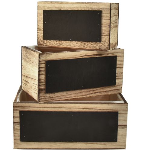 Dekorativní dřevěné krabičky s tabulovými povrchy v sadě 3 - přírodní &amp; černá, různé velikosti - praktické a stylové skladování