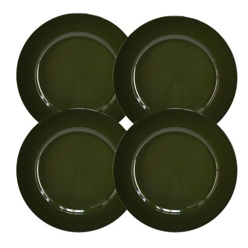 položky Elegantní tmavě zelený plastový talíř - 28cm - Ideální pro stylové stolní aranžmá a dekorace