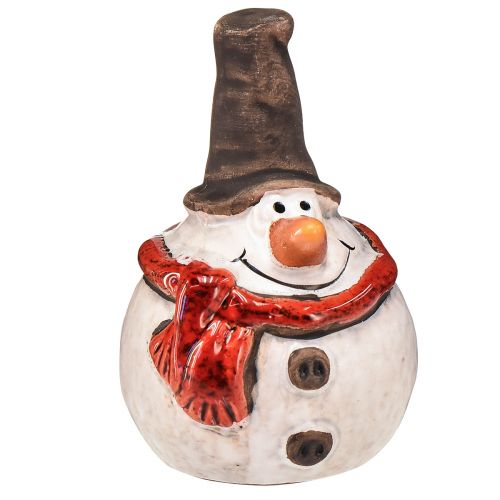 Keramická figurka sněhuláka, 8,4 cm, s cylindrem a červeným šátkem - sada 3 ks, vánoční a zimní dekorace