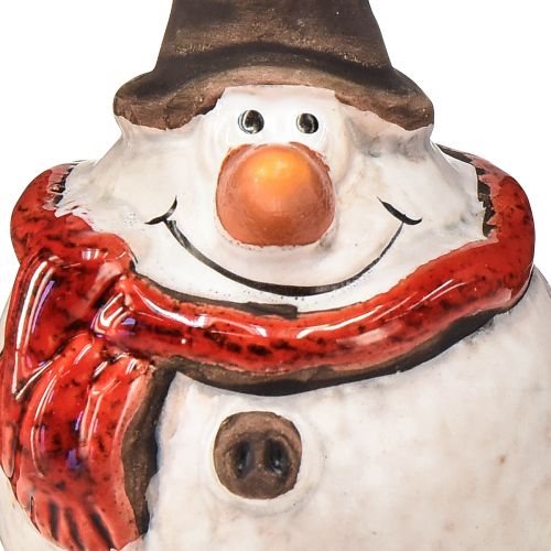 položky Keramická figurka sněhuláka, 8,5 cm, s cylindrem a červeným šátkem - vánoční a zimní dekorace - 3 ks